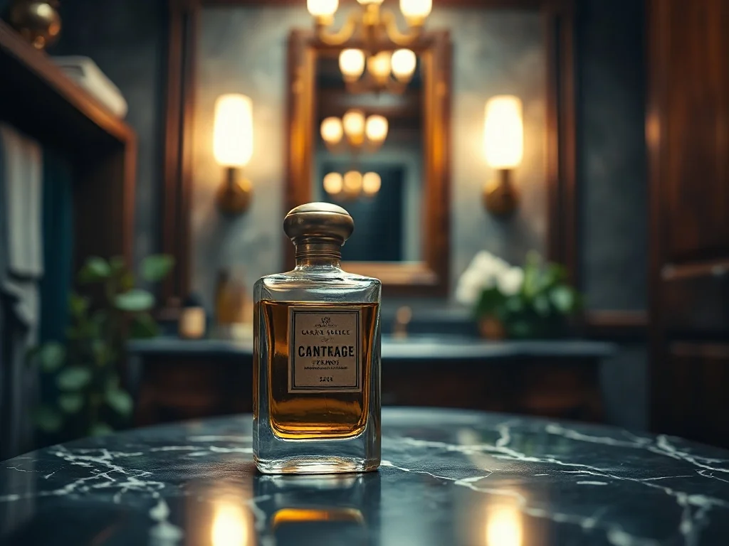 Elegancki flakon perfum Paco Rabanne pour homme na ciemnym marmurowym blacie w stylowym, męskim wnętrzu.